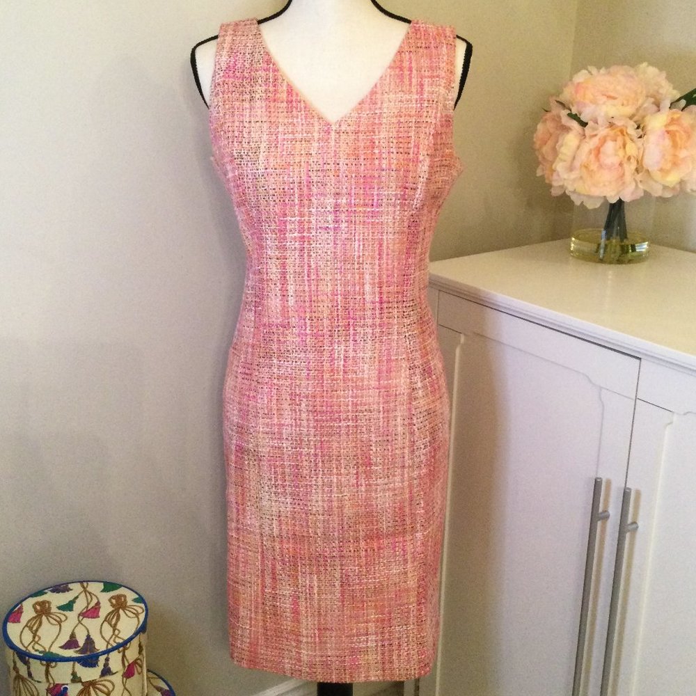 Talbots, Peach/Pink Multi-Color Tweed V-Neck Sleeveless Sheath, Size 12P